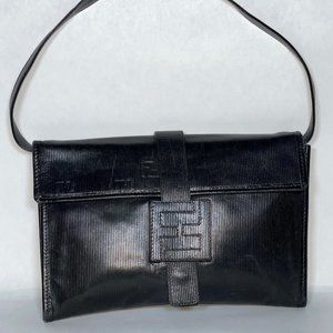 FENDI Black Leather Clutch w/Shoulder Strap